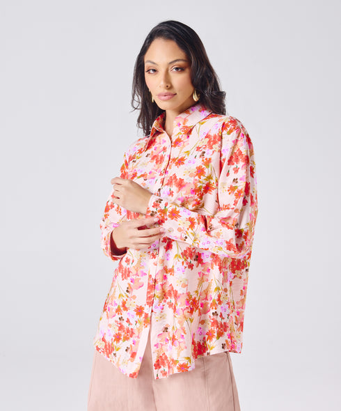 Oversized Orange Printed Shirt